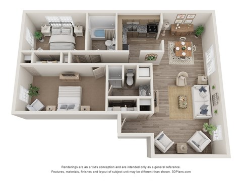 Floor plan for 2 beds, 2 baths, 1059 sqft
